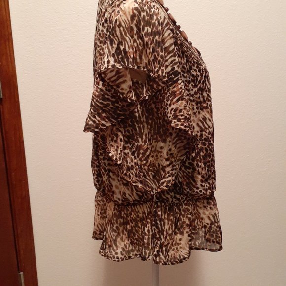 CATO Women's Animal Print Boho Accented Flowy Blouse Top Shirt - Size Large - Picture 4 of 8